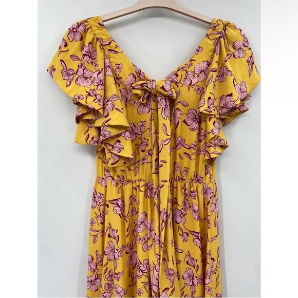 Sachin & Babi Yellow Flutter Sleeve Floral Print Maxi Dress Size 8 - Picture 5 of 10